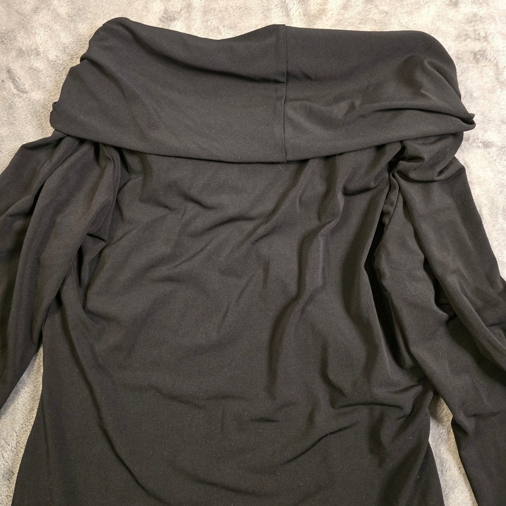 Chic Black Cowl Neck Midi Dress Small Ruched Draped Bodycon Cocktail Party Gala - Picture 13 of 16